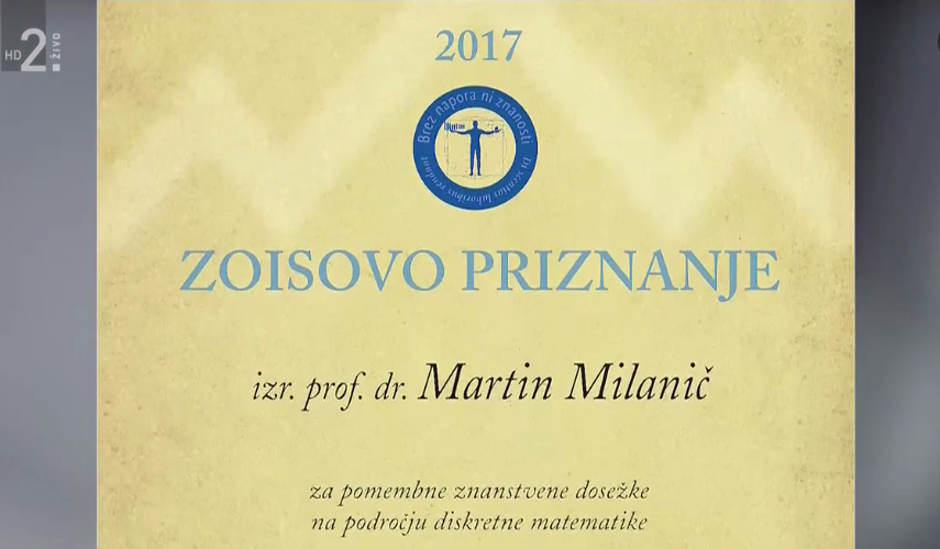 Izr Prof Dr Martin Milanič Prejel Zoisovo Priznanje Za Pomembne Znanstvene Dosežke Up Famnit